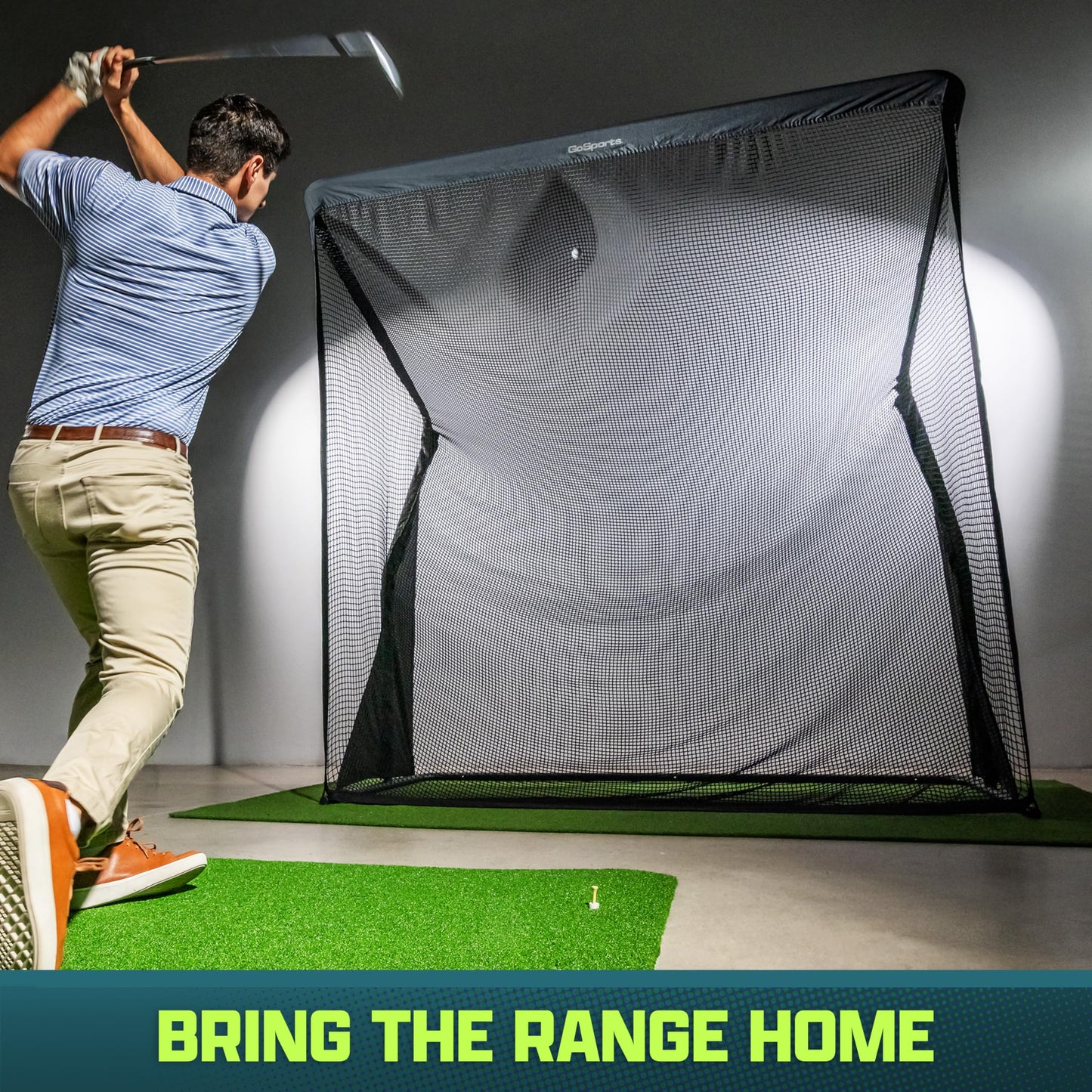 GoSports 8 x 8 ft Elite Golf Net with LoftGuard Canopy and Steel Frame - Indoor & Outdoor Practice Golf Hitting Net