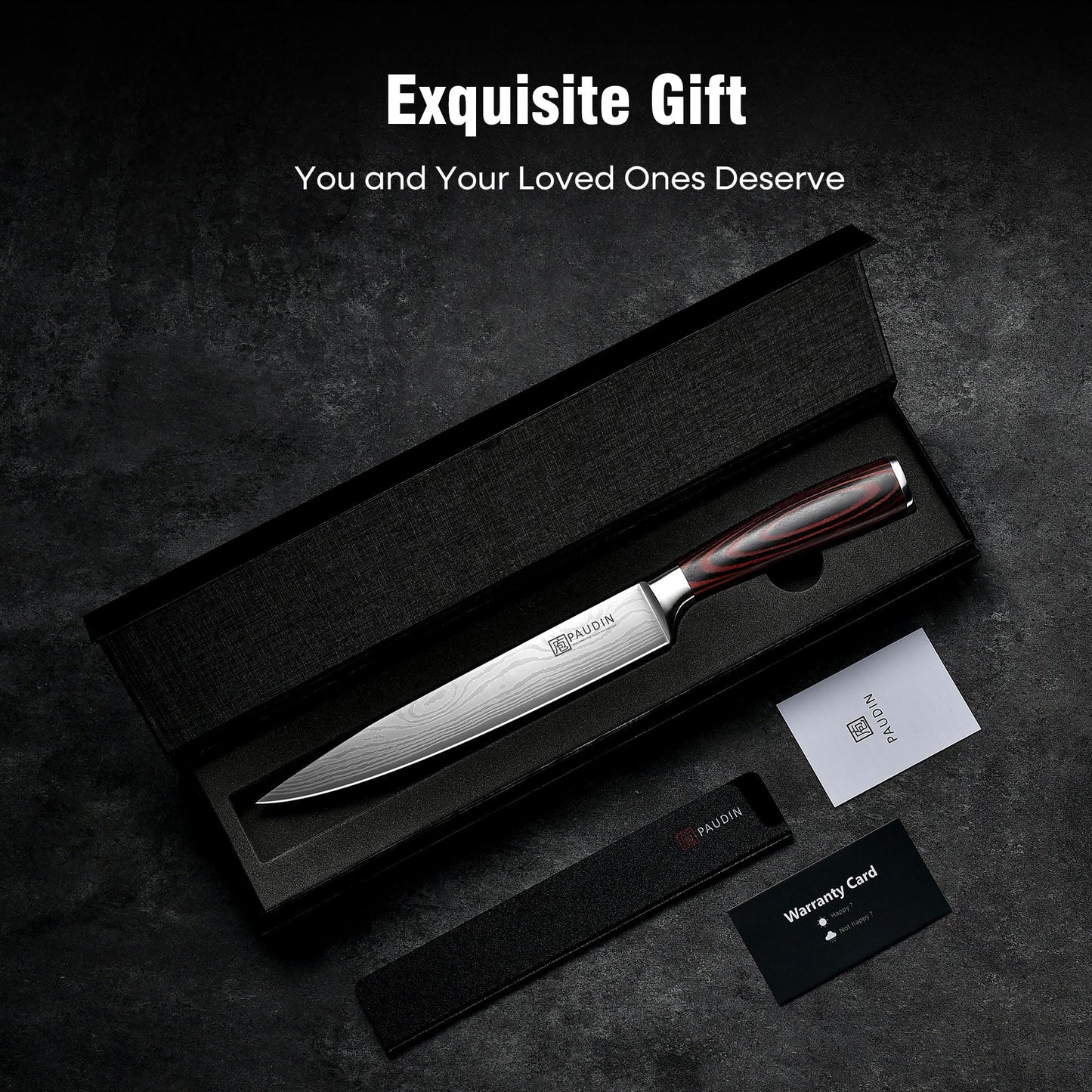 PAUDIN Carving Knife 8 inch, Ultra Sharp Brisket Slicing Knives, Premium Meat Cutting Knives German Stainless Steel, BBQ Knife with Ergonomic Handle, for Slicing Roast, Meats and Vegetables