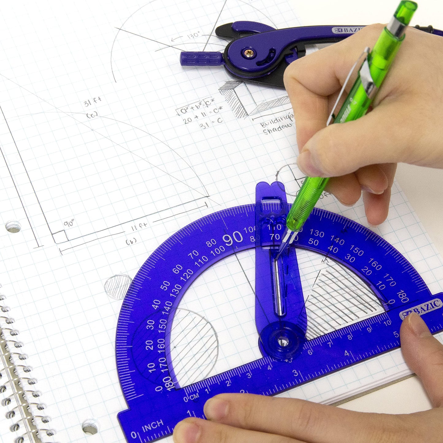 BAZIC PRODUCTS Geometry Set with Pencil Compass – Scale Ruler, HB Wood Pencil, Compass and Protractor Set for Students and Professionals, Ideal Use for Art and Drafting Tools, 24-Packs