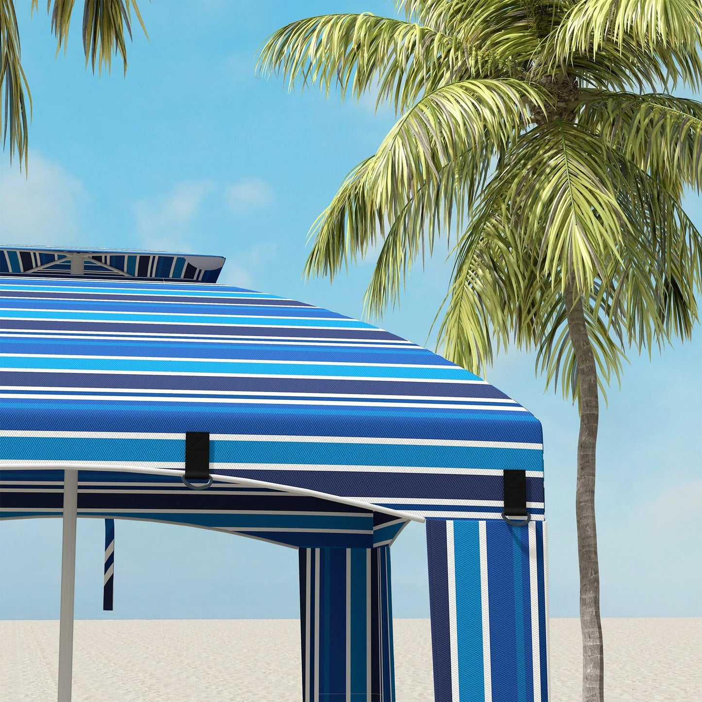 leoglint 5.8' x 5.8' Portable Beach Outdoor Umbrella with Double-Top, Ruffled Outdoor Cabana with Walls, Vents, Sandbags, Carry Bag, Blue Stripe
