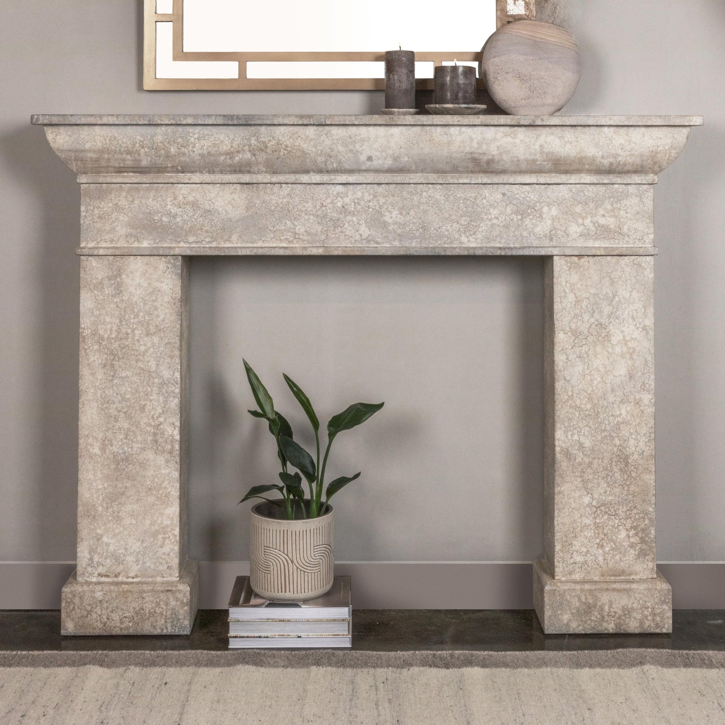 Creative Co-Op Monolith Decorative Fireplace Mantel, Antique