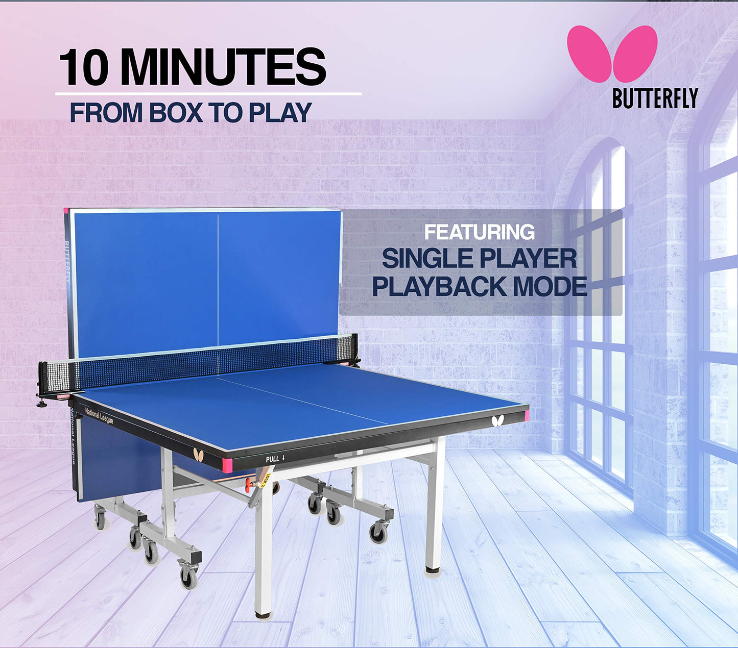 Butterfly National League 25 Table Tennis Table | 10 Minute Quick Assembly Ping Pong Table | 25mm Indoor Top | Tournament Grade