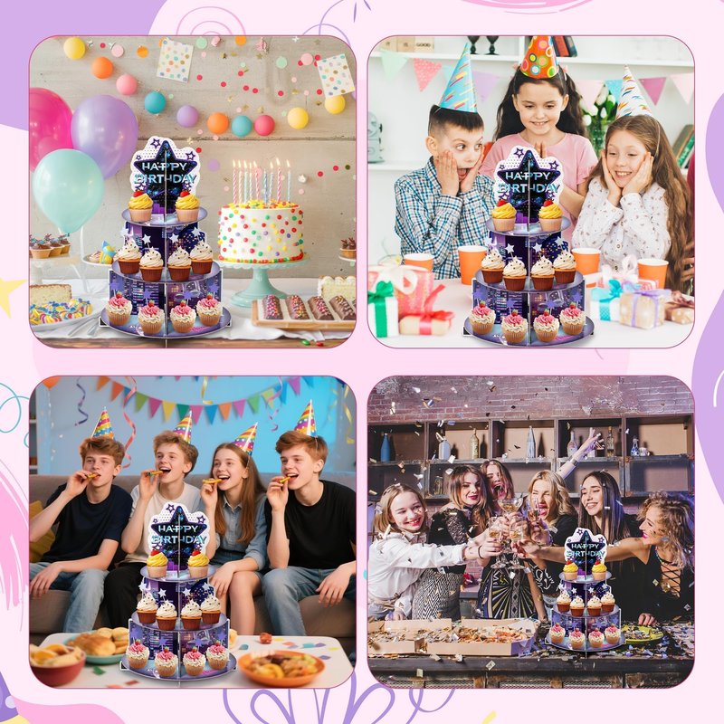 Salovio Singer Cupcake Stand Party Supplies - 3 Tier Korean Pop Singer Happy Birthday Party Cupcake Tower Table Decorations Musical Fan Theme Dessert Tray Holder Cake Stands for Girls Womens Teens