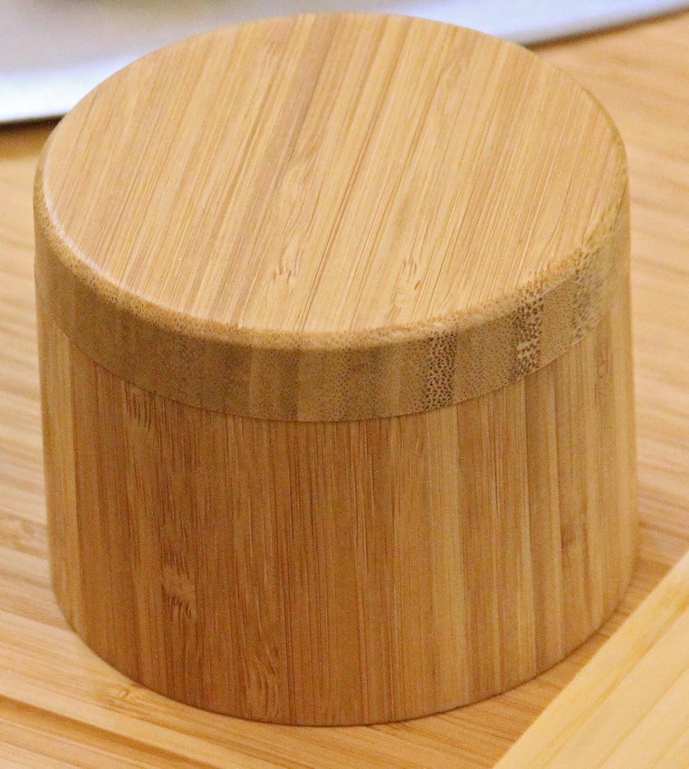 Round Bamboo Salt Box, Eco-Friendly, 100% Organic Bamboo, Professional-Grade Storage Container