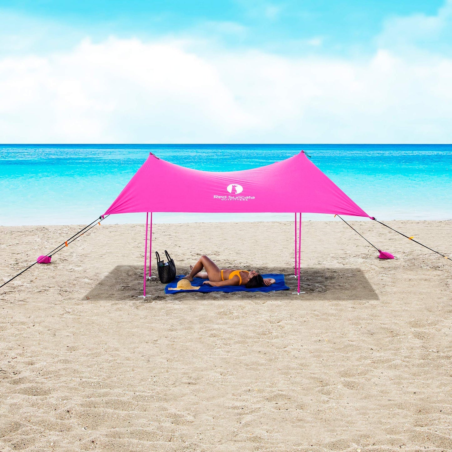 Red Suricata Family Beach Tent & Beach Canopy & 2 Beverage Holders Bundle - UPF50 UV Sun Shade Shelter (Large, Pink)