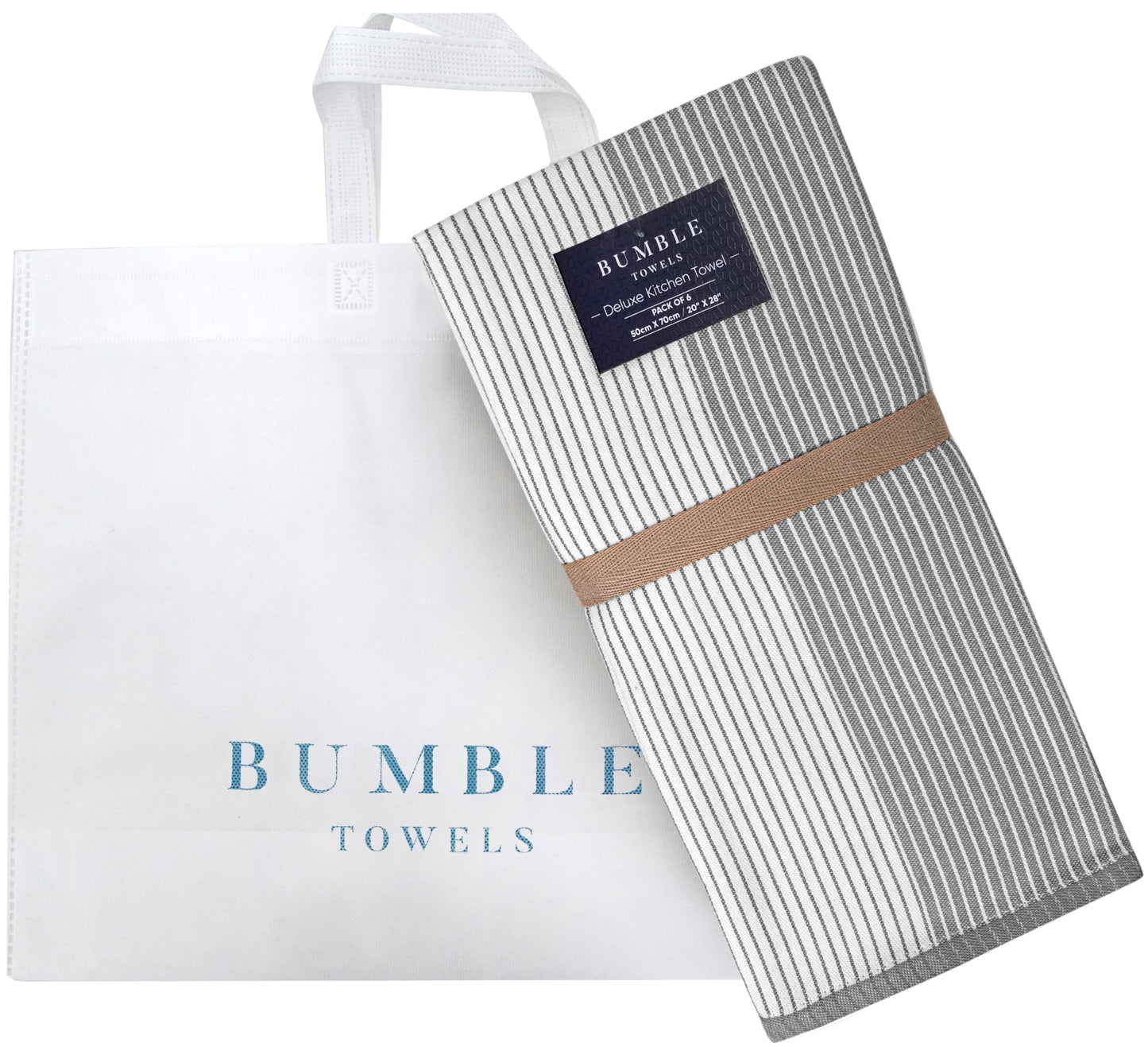Premium Kitchen Towels (20”x 28”, 6 Pack) | Large Cotton Dish Towels | Flat & Terry Highly Absorbent Kitchen Linen Set with Hanging Loop | Gray