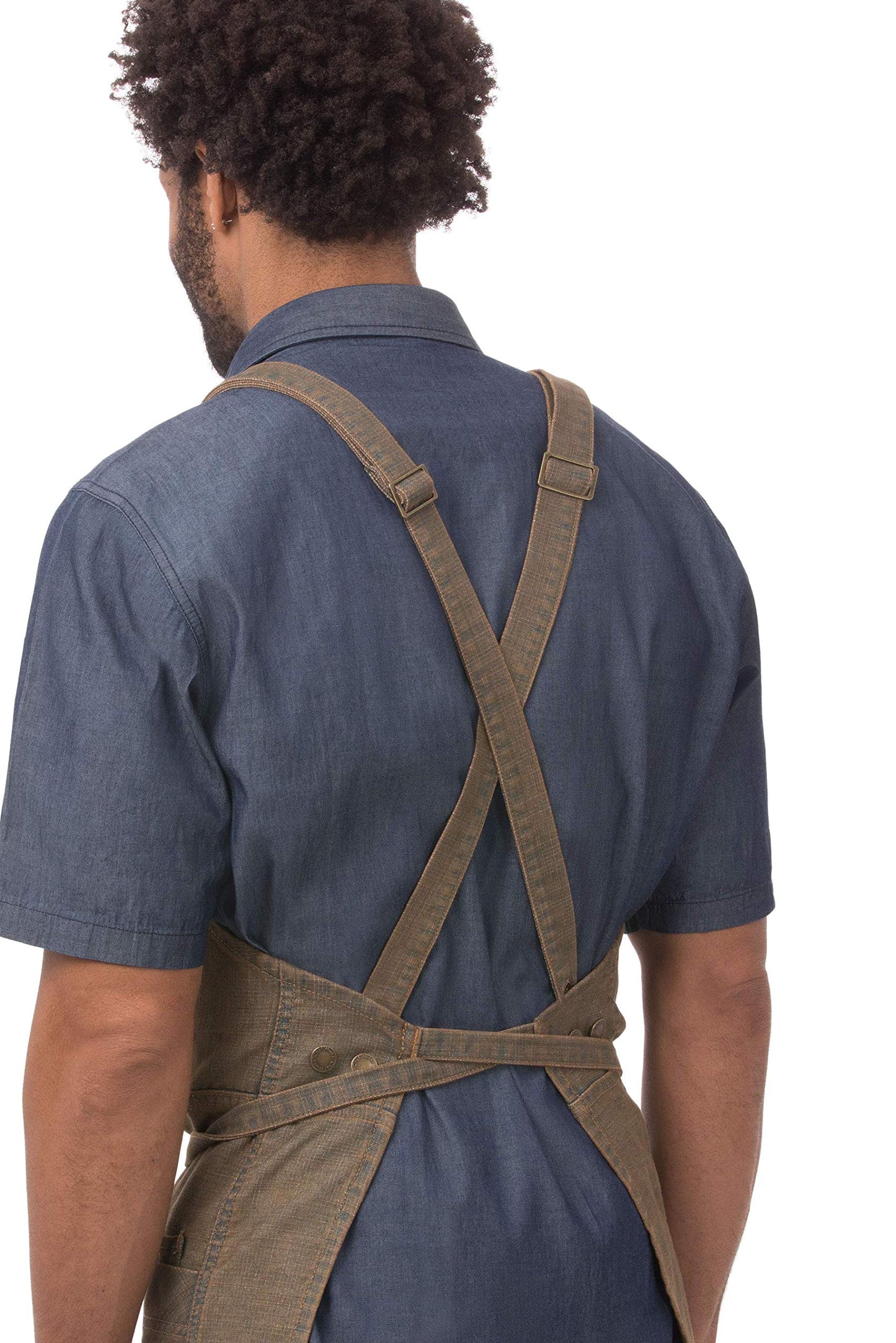 Chef Works Unisex Uptown Cross-Back Bib Apron, Blue Taupe, One Size