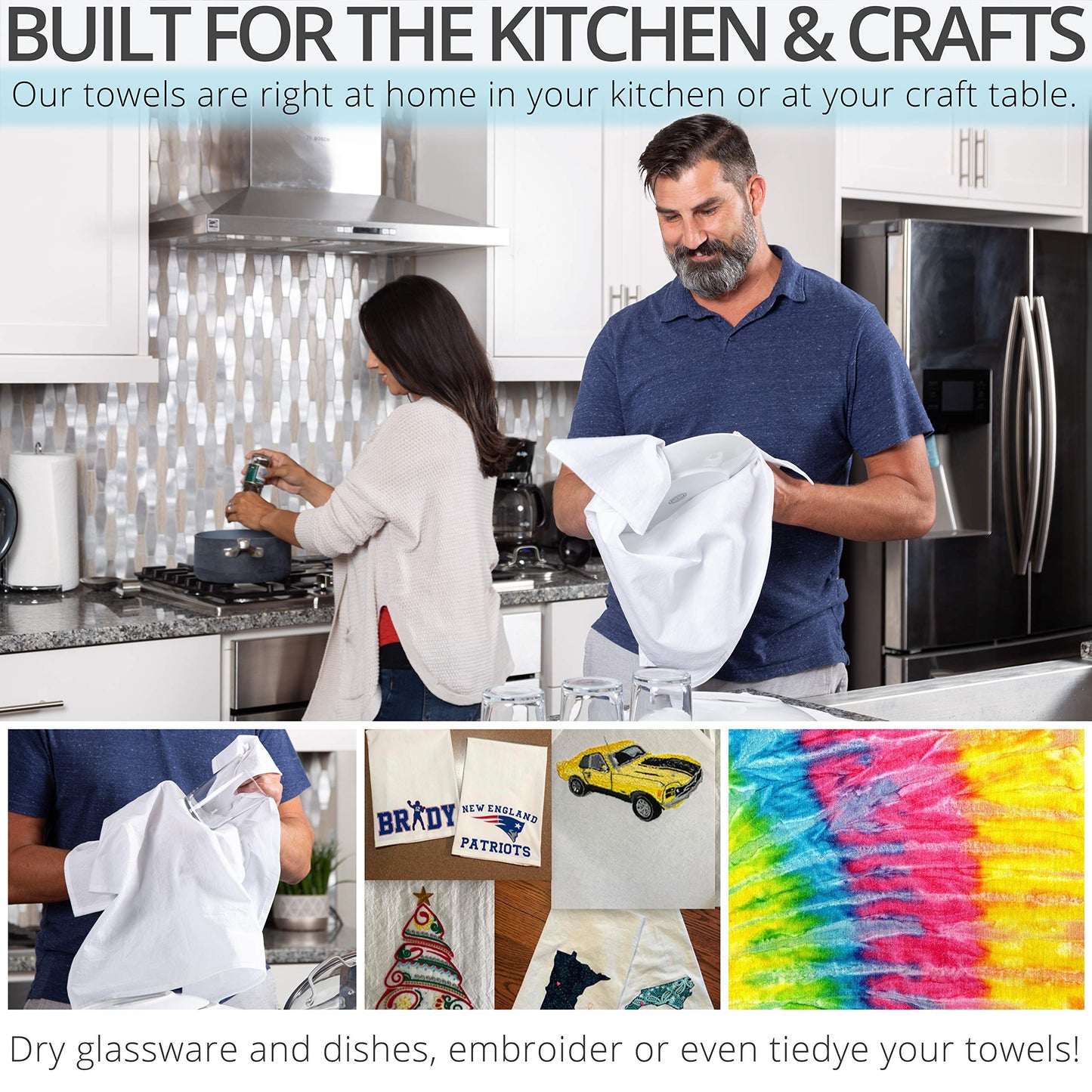 Aunti Em's Kitchen Flour Sack Dish Towels - Natural Cotton for Embroidery and Drying Glass, Hand, Dinnerware - Plain, Thick, Zero-Lint, Highly Absorbent - Set of 12, 27 x 27 Inch, Steel Grey