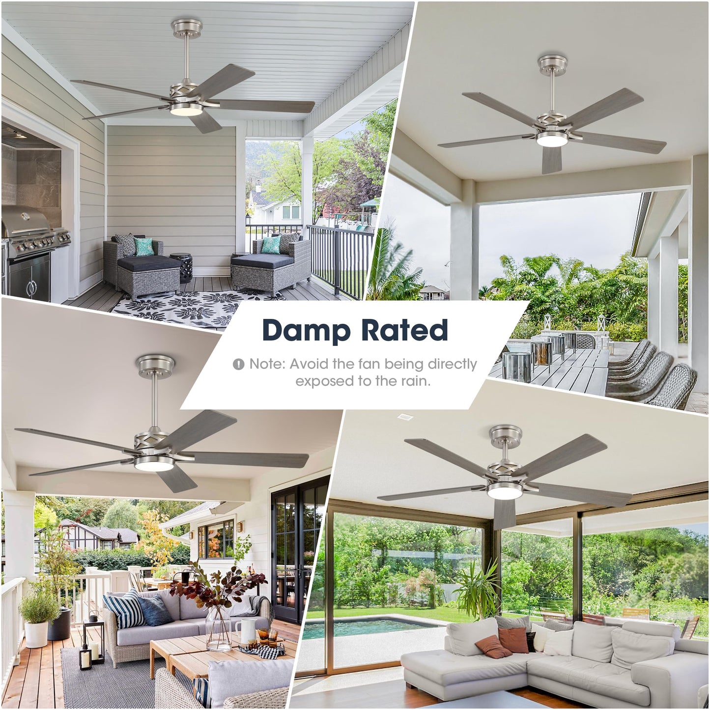 WINGBO 60" Smart Ceiling Fan with Lights and 3 Downrods, 5 Plywood Blades, 6 Speeds Reversible DC Motor, Works with Alexa and Google Assistant, 3CCT Dimmable LED Large Ceiling Fans, Nickel and Grey