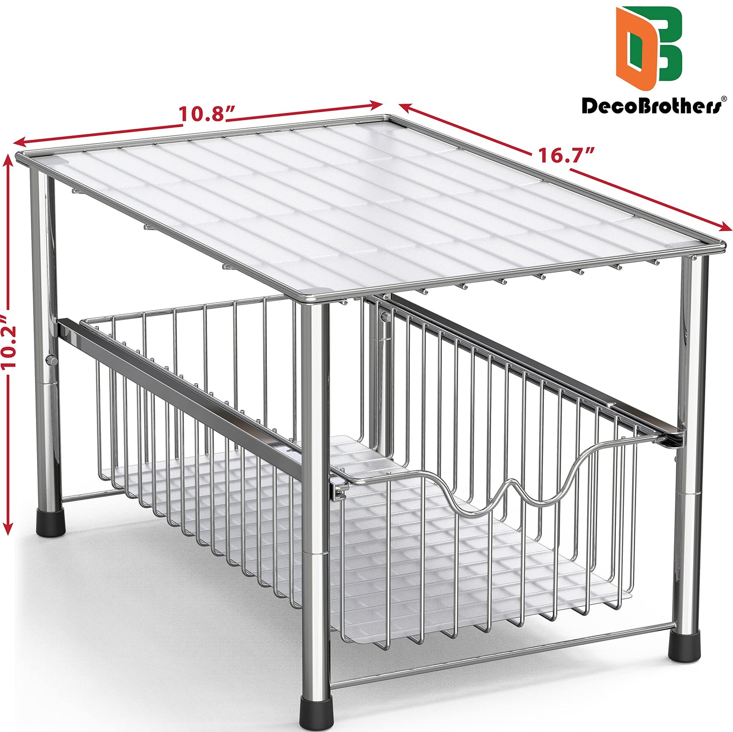 DecoBrothers Stackable Under Sink Organizer with Sliding Basket, Chrome