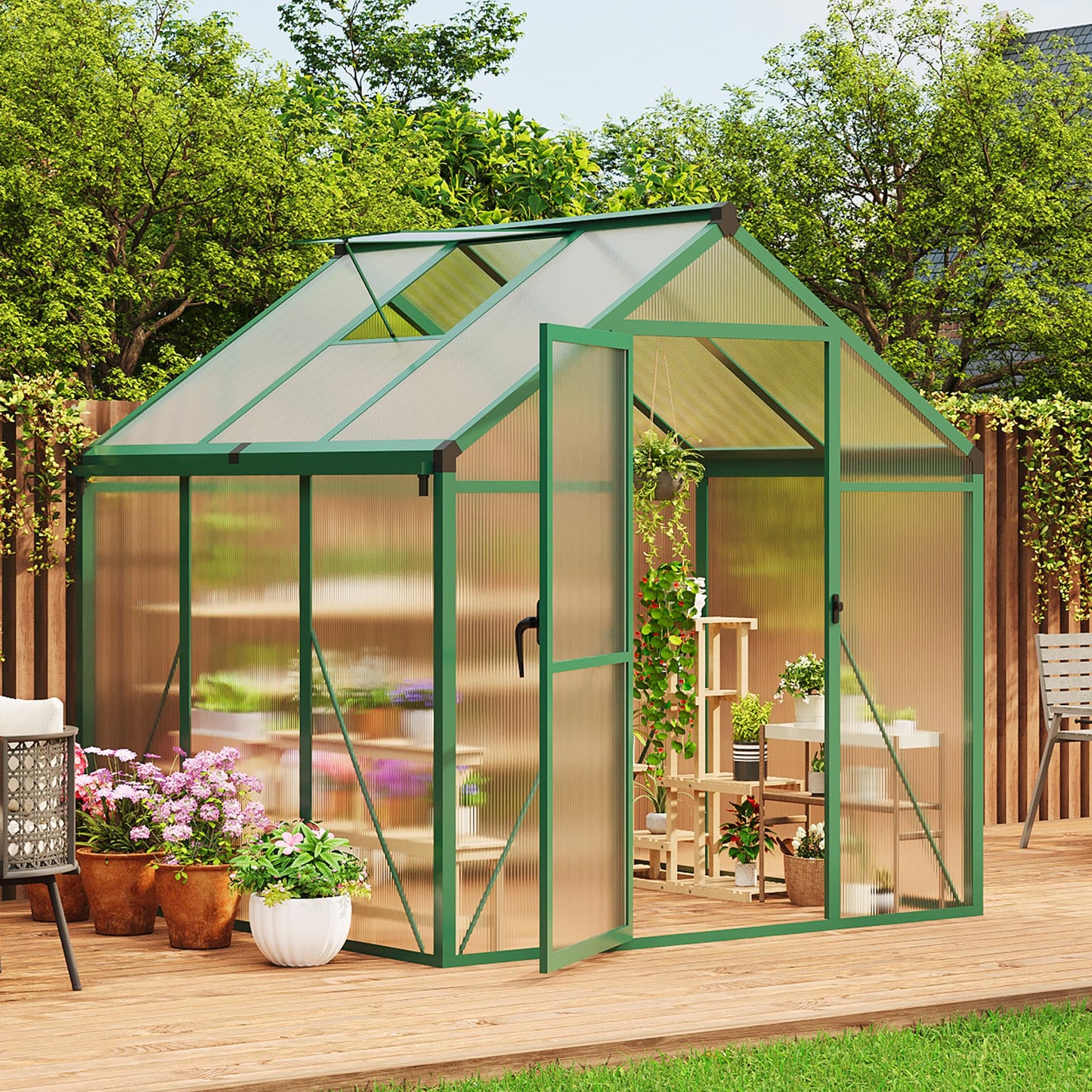 IDEALHOUSE 6×6 FT Greenhouse, Large Walk in Greenhouses for Outdoors and Garden Planting, Polycarbonate Greenhouse with Enhanced Aluminum Frame, Green Houses with Quick Setup Structure and Roof Vent