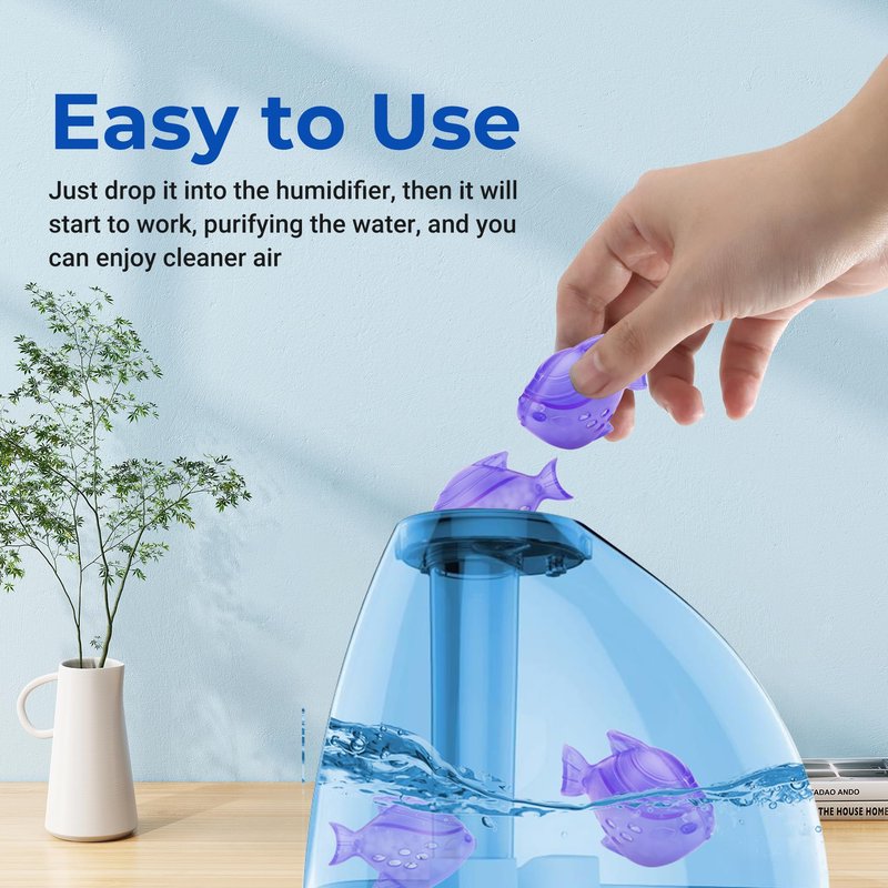Funmit Humidifier Cleaning Fish, 12 Pack Humidifier Cleaner for Humidifiers and Fish Tanks, Purifies Water, Prevents Hard Water Build-Up, Reduces Scale, Purple