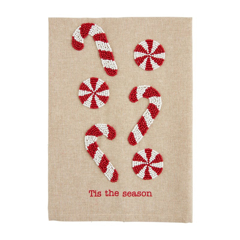 Mud Pie Christmas Bead Towel, Candy Cane, 21" x 14"