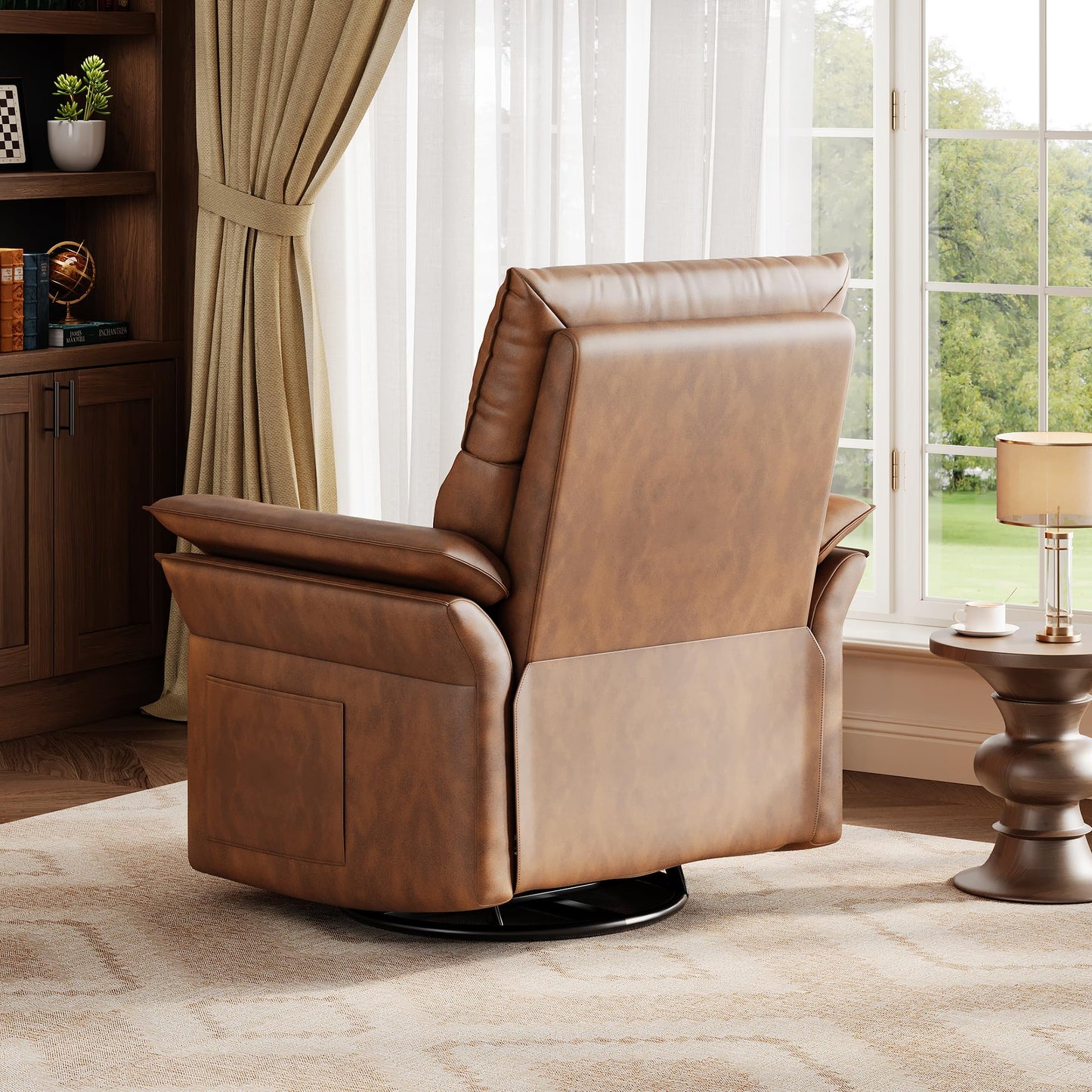 IDEALHOUSE Power Recliner Chair with Side Pockets, 270° Swivel & Glider, USB Charging Port, PU Leather, Thickened Dual-Layer Armrests, Modern Recliner for Living Room, Bedroom (Walnut)