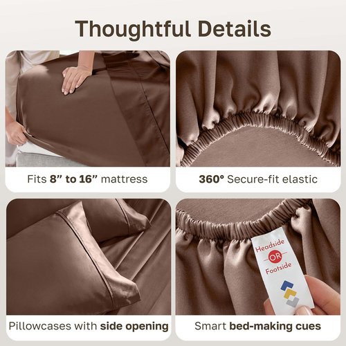 California Design Den King Size Bed Sheets Set - 100% Cotton, 400 Thread Count, Silky Smooth Sateen - Espresso Chocolate Brown