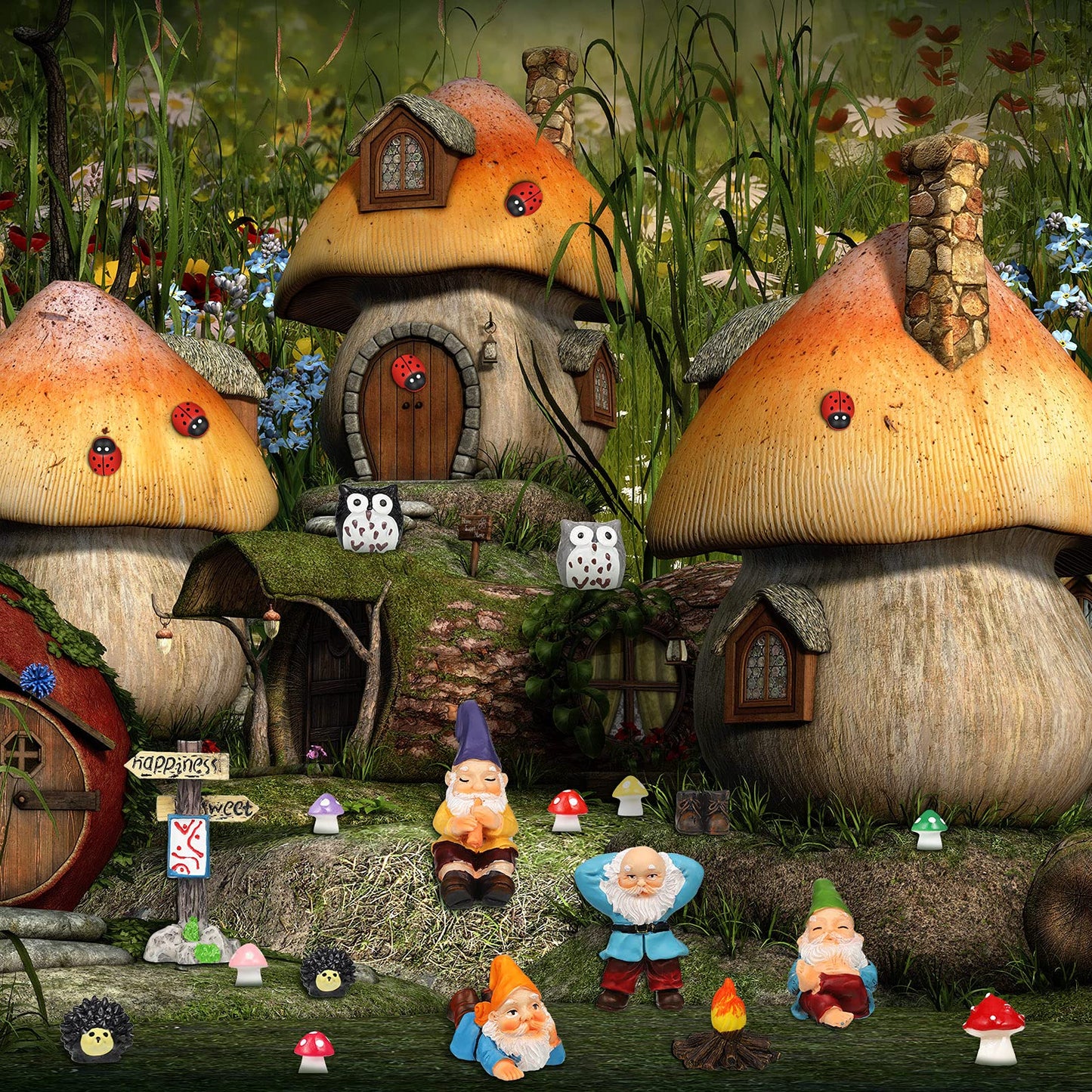 Jetec Gnomes Fairy Resin Statues Miniature Garden Accessories Mini Dwarf Figurine Fairy Miniature Ornament DIY Kit Micro Landscape Ornaments for Outdoor Indoor Patio Yard Lawn Garden (Fire Gnomes)
