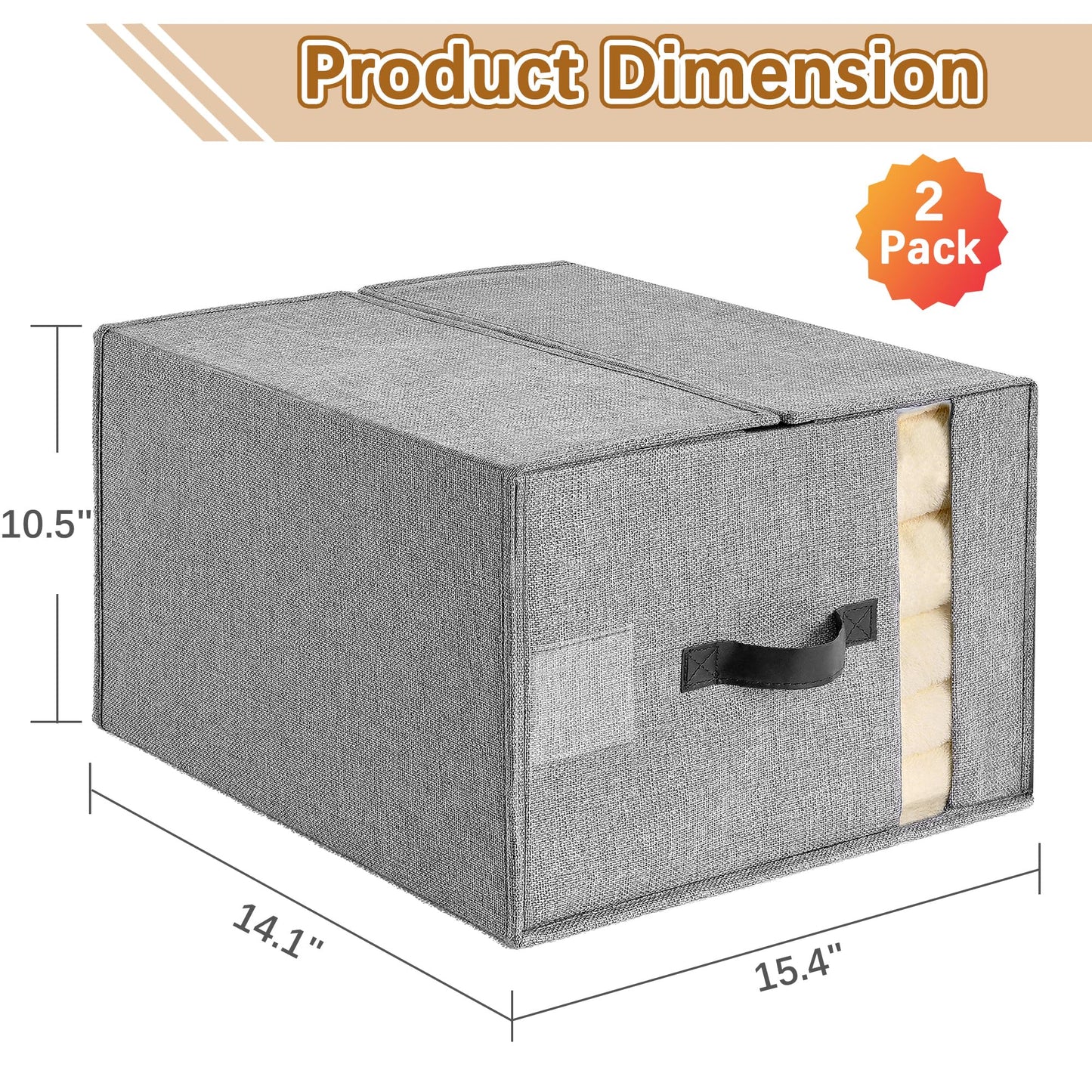 VECELO Bed Sheet Organizers and Storage, 2 IN 1 Foldable Sheet Organizer for Linen Closet with Window and Label, Bedding Storage Box for Blanket Queen and King Sheets Set Comforter Pillow, 2 Pack