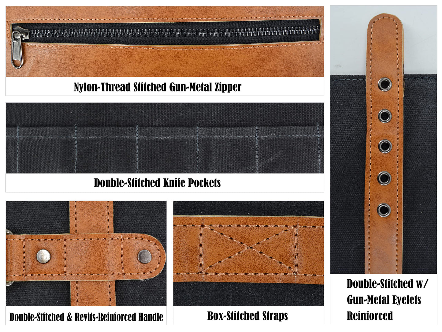 WELKINLAND 14-Pockets Knife Roll, Waxed Canvas Leather Knife Roll, Knifes bag holders, Chef Knife Roll Bag, Chef knife roll, Knife Roll Bag for Pocket Knives