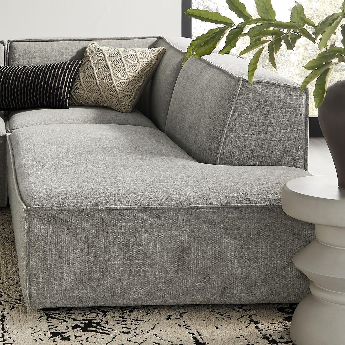 Modway Restore Performance Fabric Upholstered 4-Piece Modular L-Shaped Armless Sectional Sofa in Pewter – Low Profile Couch with Coil Seat Support and French Piping