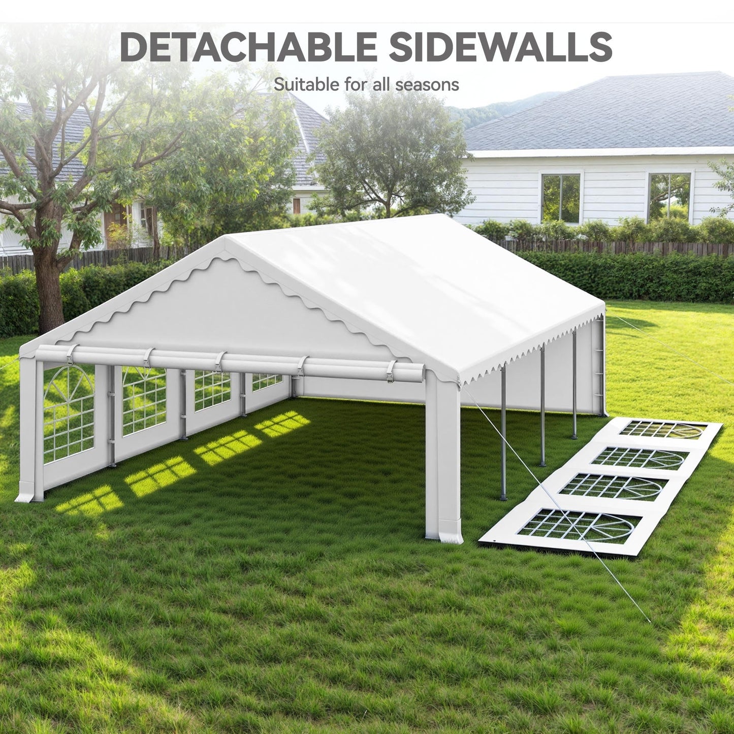 YITAHOME 20x30FT Party PVC White Tent Heavy Duty Wedding Event Shelters Upgraded Galvanized Ripple Canopy with Large Roof Removable Sidewalls & 2 Storage Bags 600D Oxford for Outdoor Weddings, BBQ