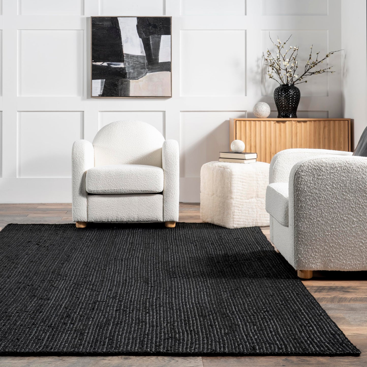 nuLOOM 9x12 Rigo Jute Hand Woven Area Rug, Black, Solid Farmhouse Design, Natural Fiber, For Bedroom, Living Room, Dining Room, Hallway, Office, Kitchen, Entryway