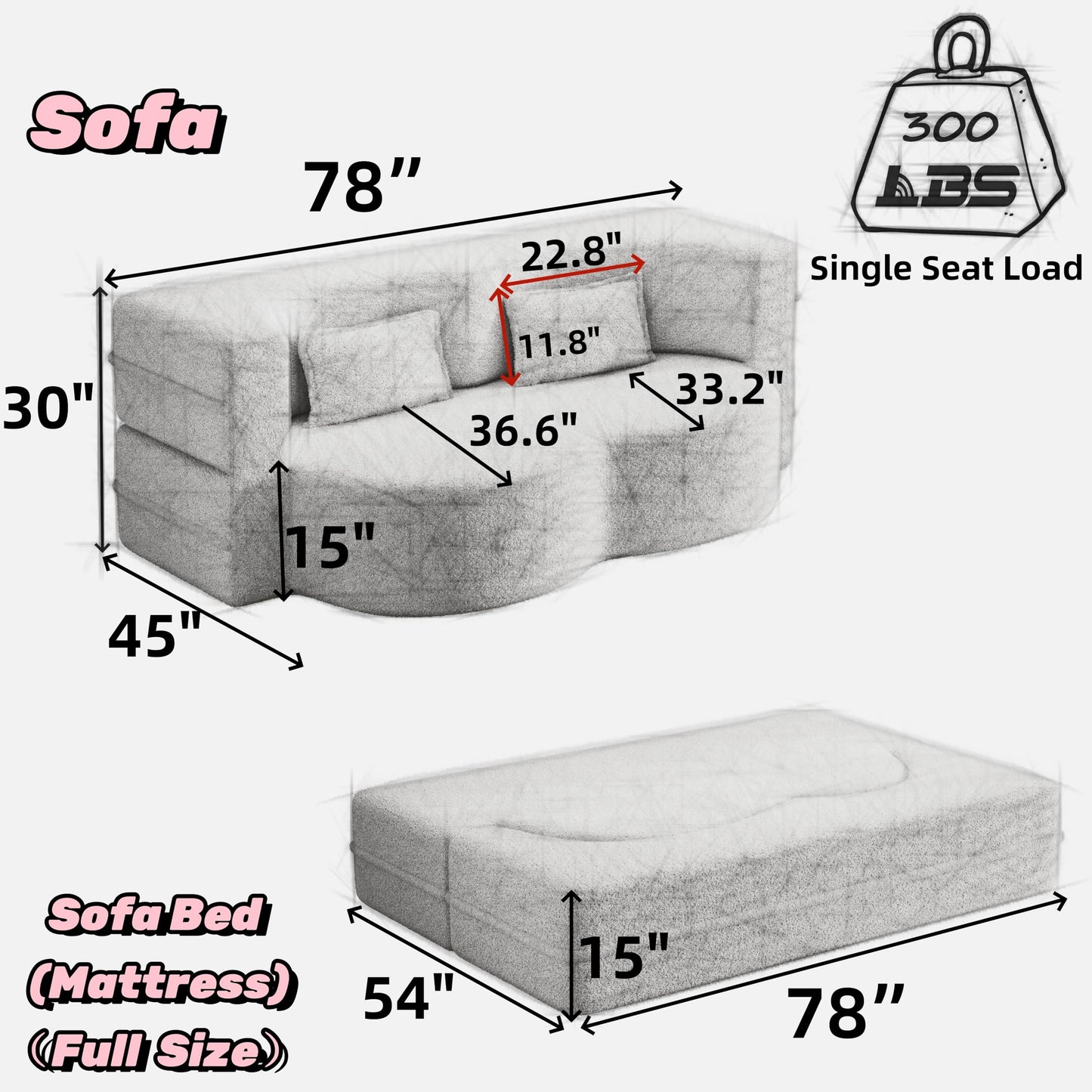 Ball & Cast 78" Convertible Sleeper Sofa Bed with Pillows, Corduroy Folding Mattress Couch Bed, Floor Futon Sofa Comfy Compressed Cloud Couch for Living Room,Camel