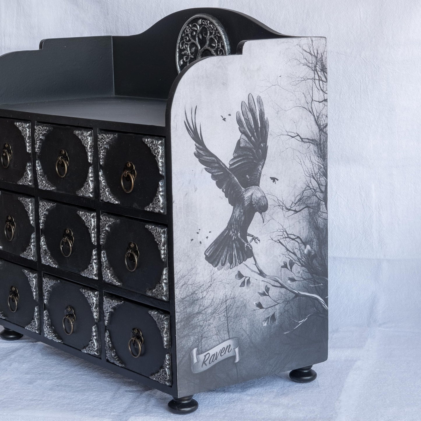 IRISVITA Black Rustic Gothic Jewelry Box With 9 Drawers, Edgar Allan Poe Poems Cabinet of Curiosites, Gothic Decor, Gift for Poetry/Goth Fans