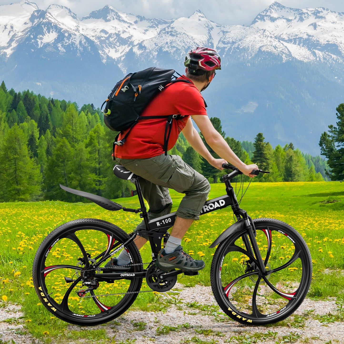 MarKnig 26 Inch Adult Folding Bikes/Mountain Bikes, 21 Speeds Mountain Bicycles with Full Suspension, Dual Disc Brake, High Carbon Steel Frame, Foldable Bike for Men/Women/Teen, LH-Black