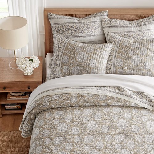 Levtex Home - Adare Taupe - Euro Sham - Striped Floral - Taupe, Grey and Cream - (26x26in.) - No Insert - Cotton