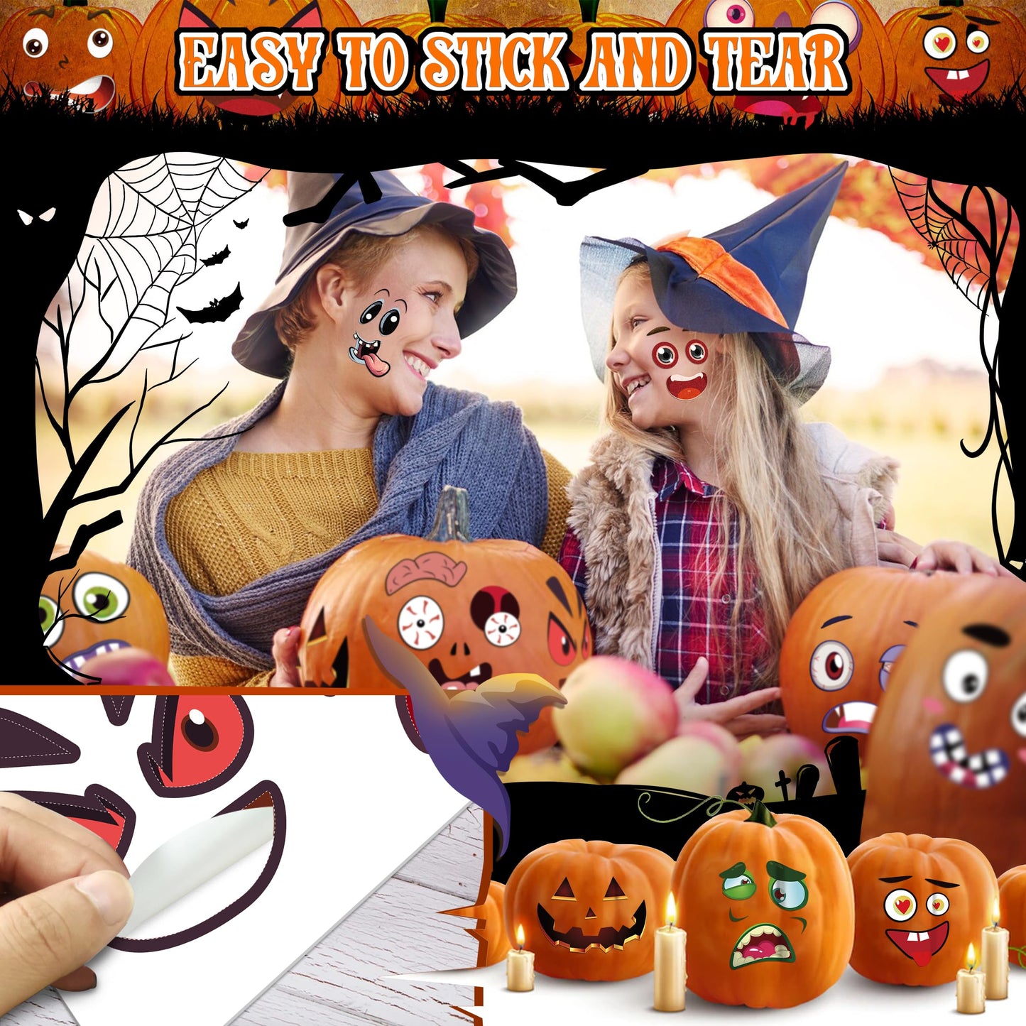 96 Pack Pumpkin Decorating Stickers - Small Pumpkin Face Stickers for Halloween Gifts and Kids Party Favors, Funny Make DIY Craft