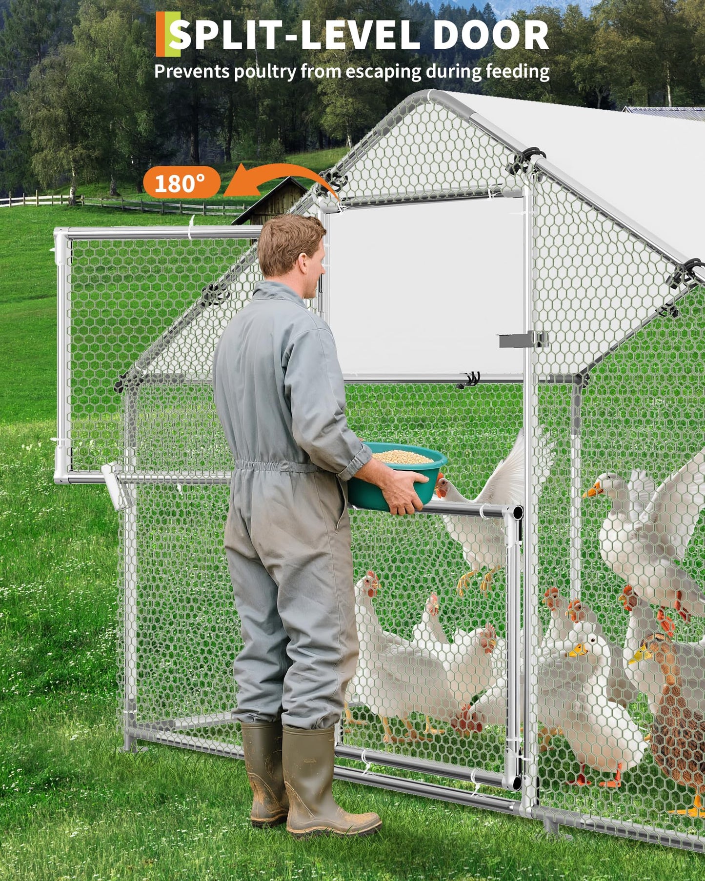 Large Metal Chicken Coop, 9.8' W x 19.7' L x 6.6' H Walk-in Poultry Cage, Chicken Run Pen House with Waterproof & Anti-Ultraviolet Cover & Lockable Doors for Outdoor
