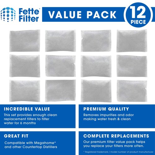 Fette Filter - Countertop Distillers Water Filters Compatible with Megahome and Other Counter Top Water Distiller Models - Pack of 12