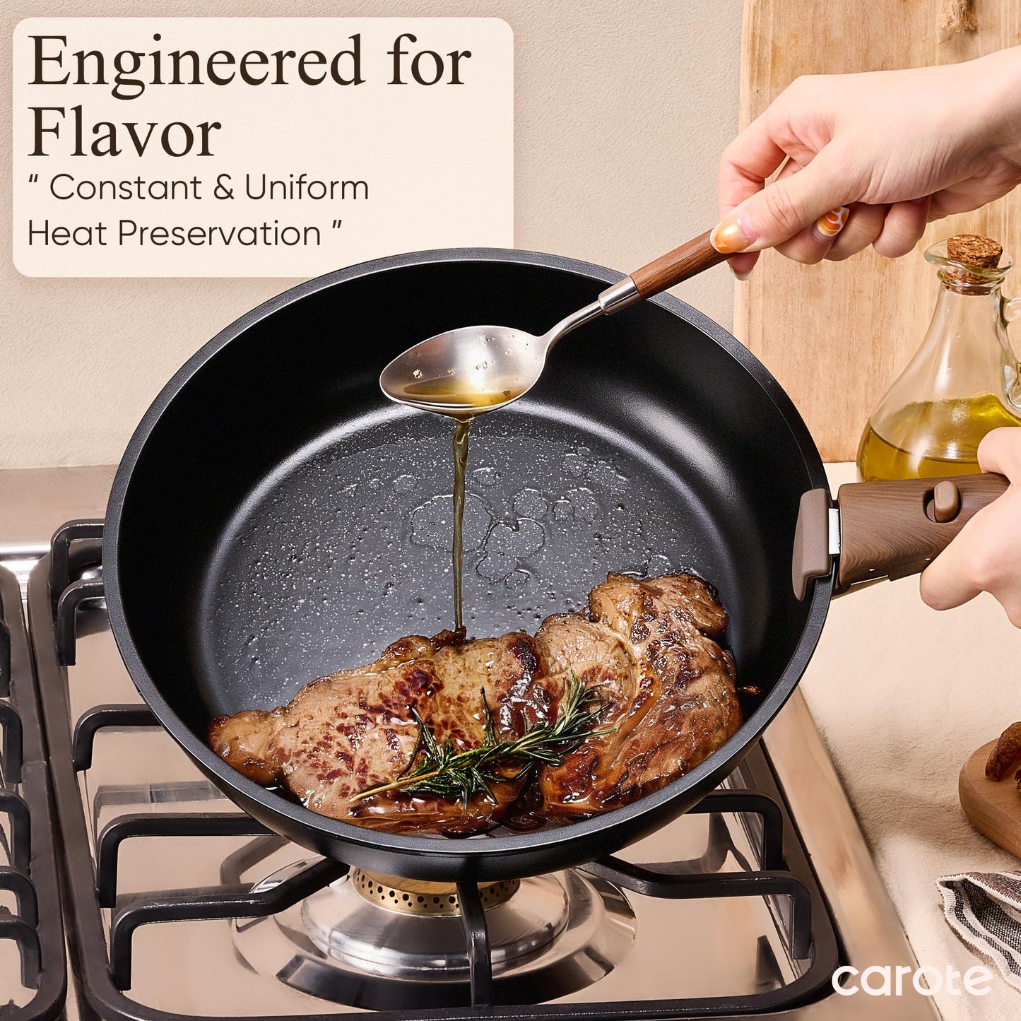 CAROTE 19pcs Pots and Pans Non Stick, Cookware Sets Detachable Handle, Induction Kitchen Pots and Pans,NonStick Cooking Set, Oven/Dishwasher/Fridge Safe, Space Saving