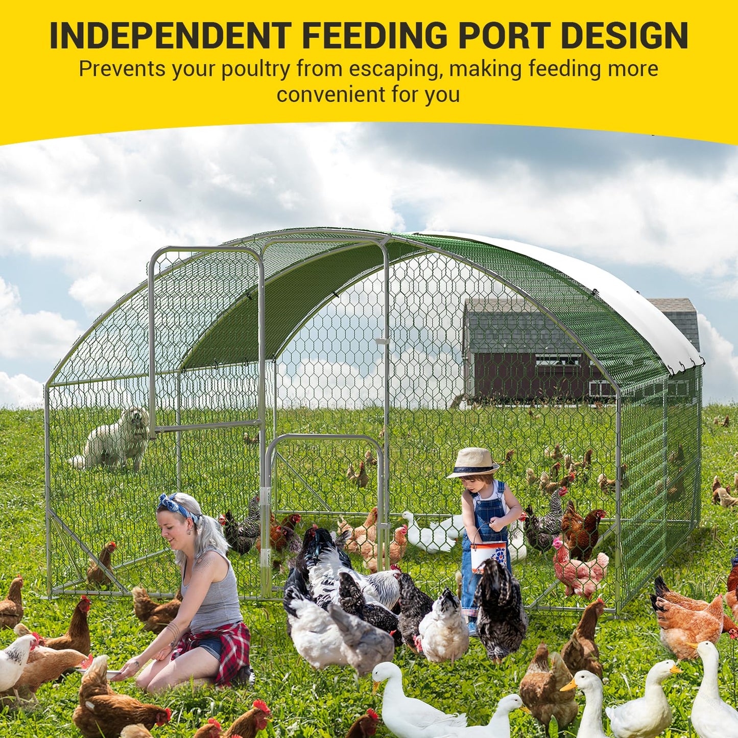 Large Metal Chicken Coop, Chicken Runs for Yard with Cover, Large Chicken Run with Double Door and Upgrade Tri-Supporting, Walk in Chicken Coop for Outdoor Farm Yard (9.8'L x 13.1'W x 6.6'H)
