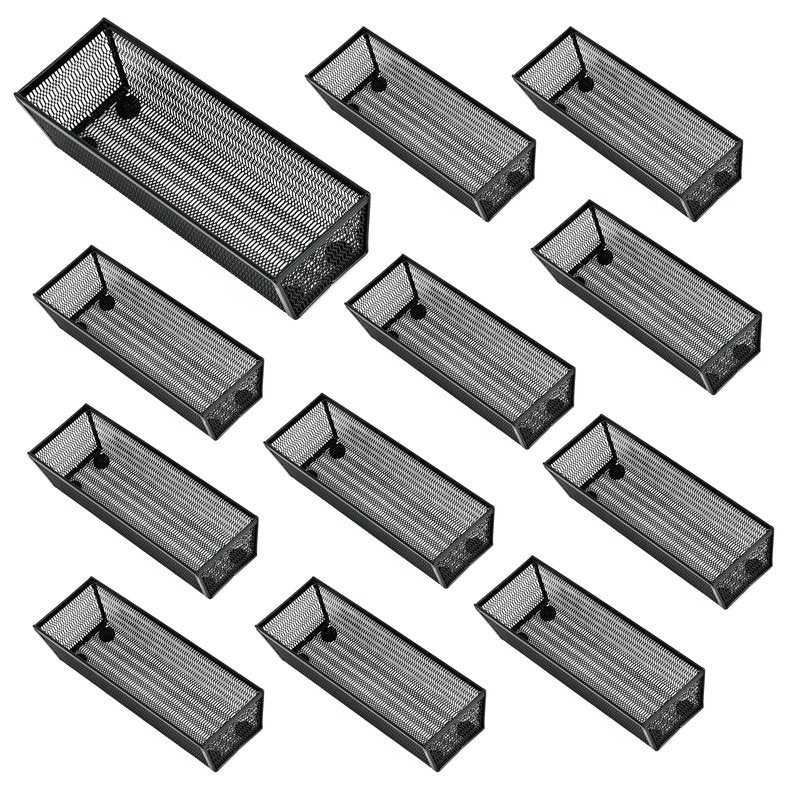 Neudeco Silverware Organizer,Mesh Drawer Organizer for Kitchen,Metal Utensil Organizer for Flatware, Knives, Spoons,Cosmetic (Black 9 * 3 * 2 inch Pack12)