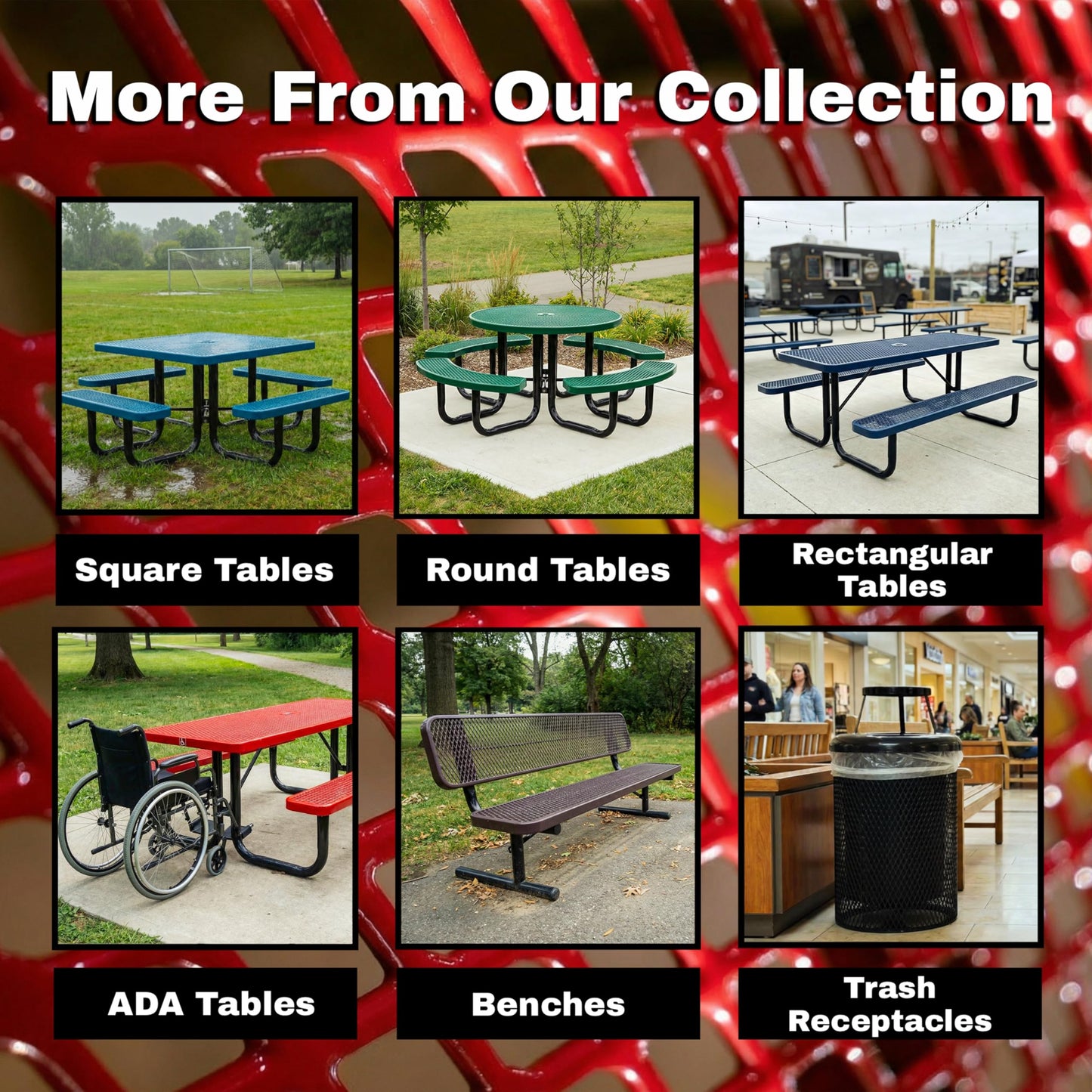 46” Square Heavy-Duty Expanded Metal Green Picnic Table