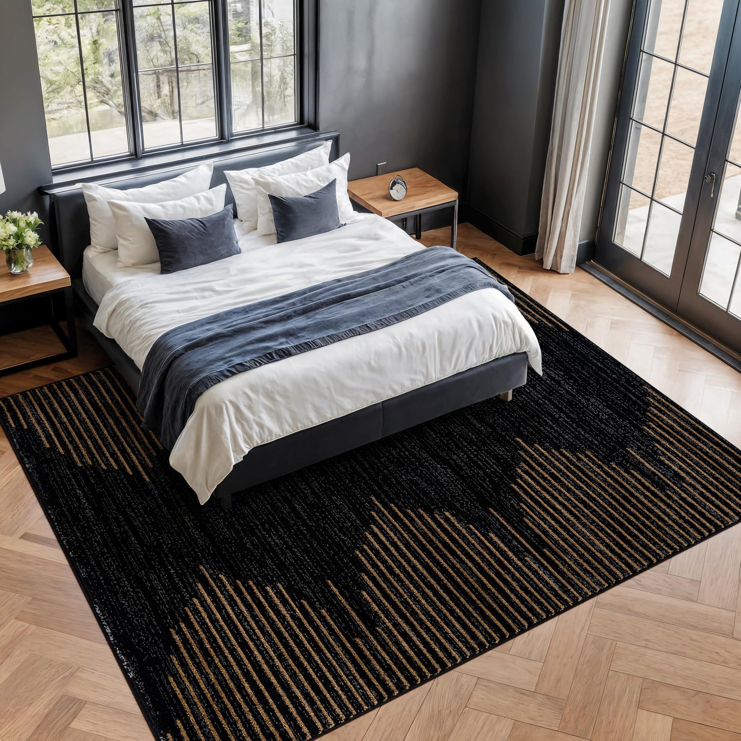 Rugshop Bohemian Stripe Stain Resistant High Traffic Living Room Kitchen Bedroom Dining Home Office Area Rug 7'10" x 10' Camel