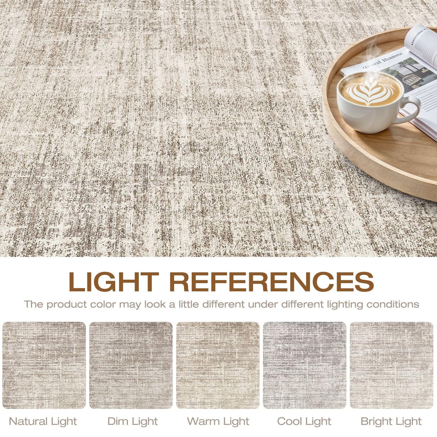 10x14 Area Rugs Living Room: Washable Large Neutral Brown Rug Abstract Soft Modern Stain Resistant Indoor Floor Non-Slip Carpet for Bedroom Nursery Kids Office Playroom Dining Room Under Table Home