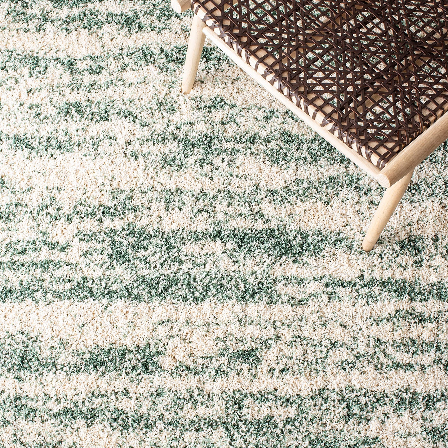 SAFAVIEH Hudson Shag Collection Area Rug - 10' x 14', Ivory/Green, Geometric Design, Plush 1.9 Inch Thick Ideal for High Traffic Areas in Living Room, Bedroom, Dining (SGH206Y)