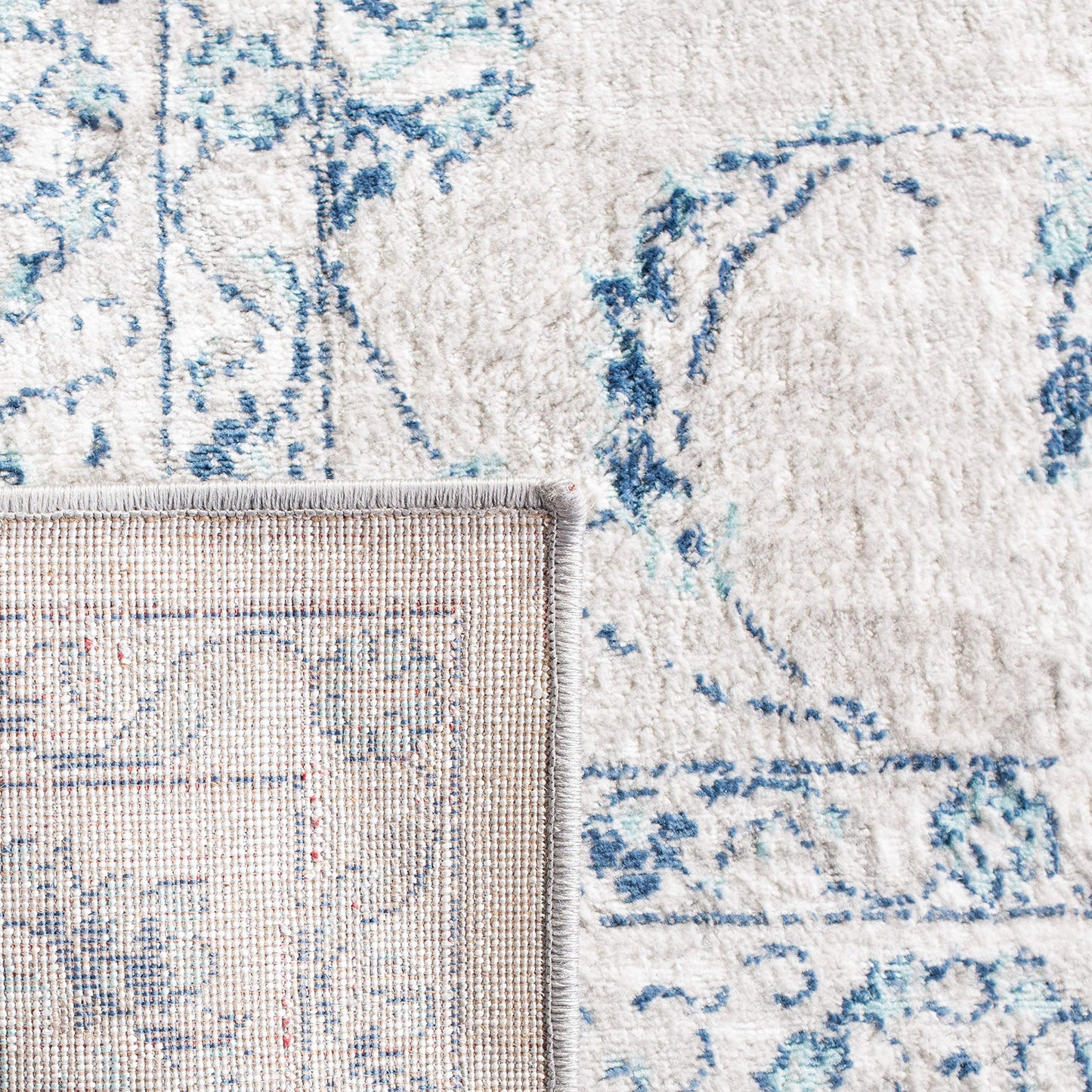 SAFAVIEH Brentwood Collection X-Large Area Rug - 11' x 15', Light Grey & Blue, Oriental Floral Scroll Design, Non-Shedding & Easy Care, Ideal for High Traffic Areas in Living Room, Bedroom (BNT854G)