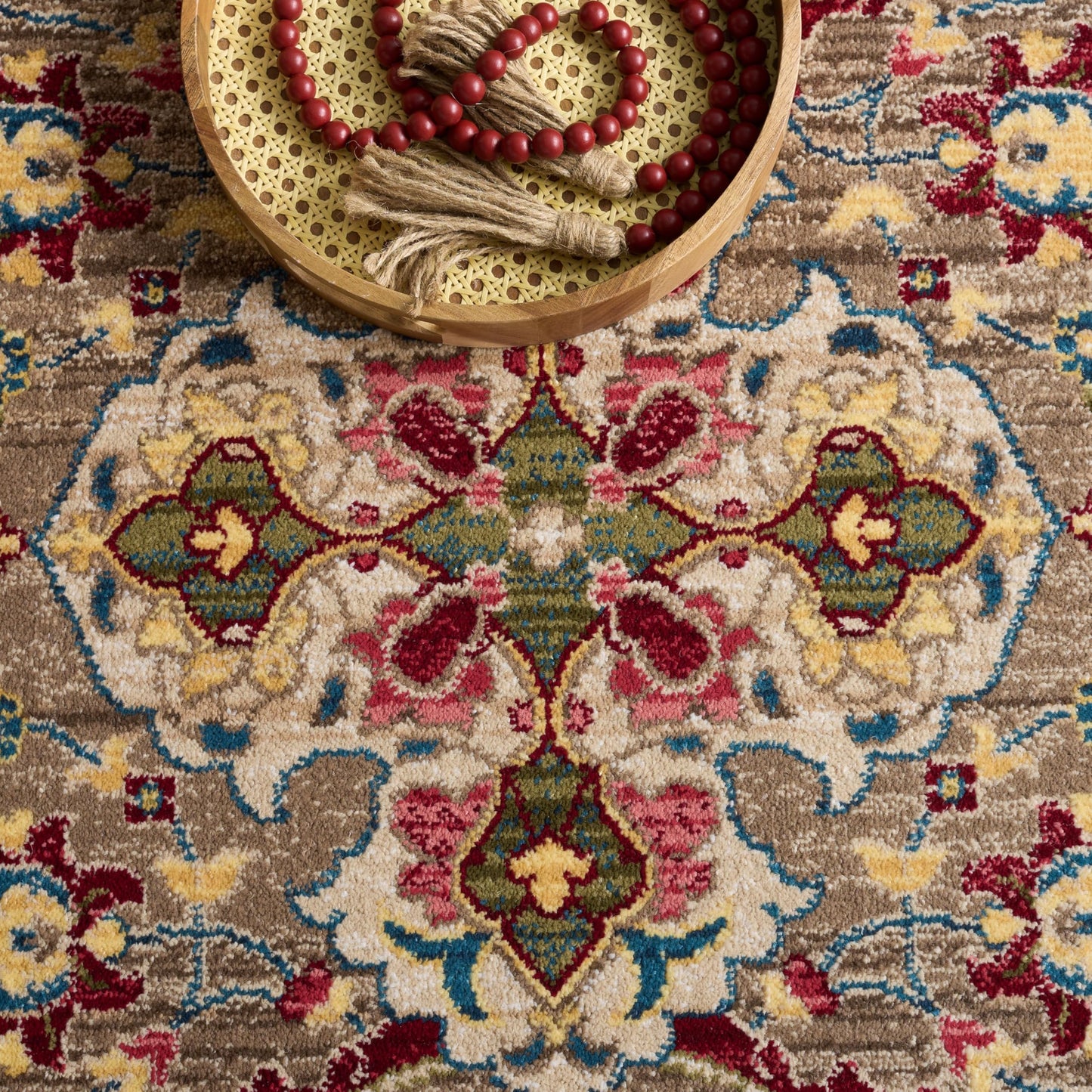 SAFAVIEH Area Rug 8x10 - Kashan Collection - Large - Taupe & Blue, Traditional Oriental Design, Non-Shedding & Easy Cleaning, Ideal for Living Room, Bedroom, Office, Dining Space (KSN307E)
