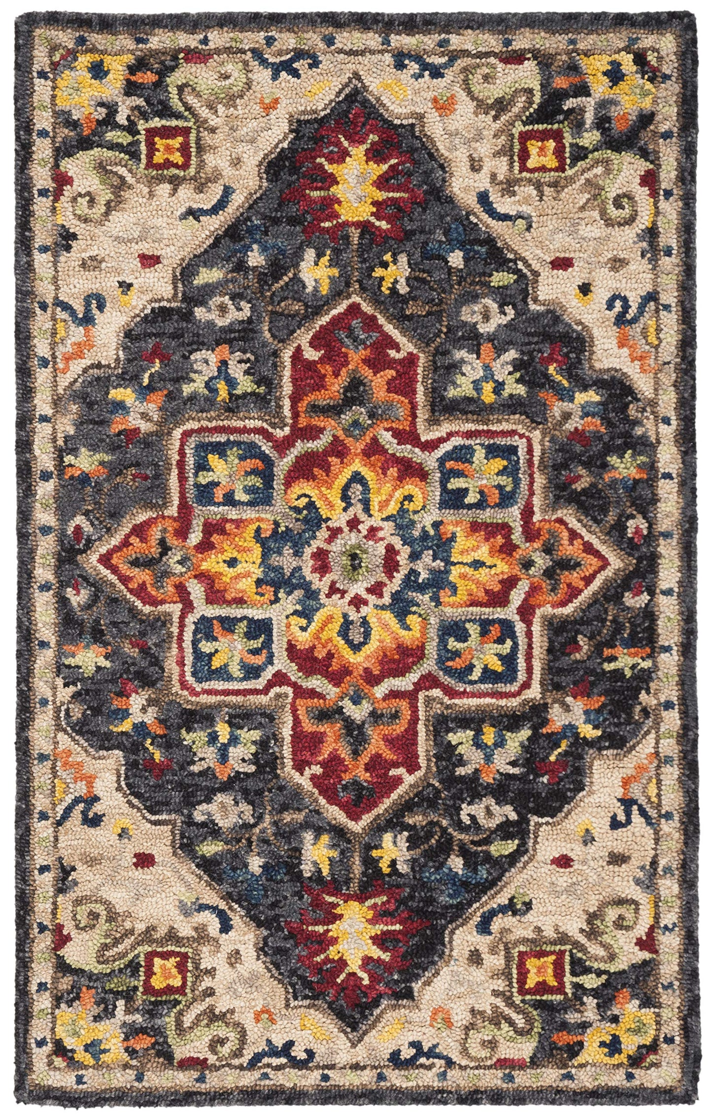 SAFAVIEH Area Rug 8x10 - Aspen Collection - Large - Charcoal & Cream, Handmade Wool, Boho Design, Ideal for Living Room, Bedroom, Office, Dining Space (APN511H)