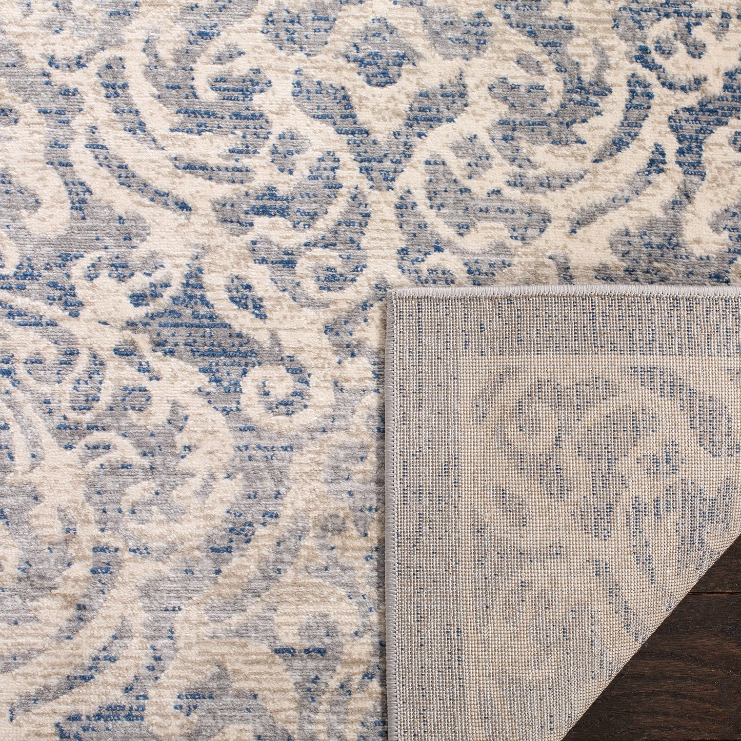 SAFAVIEH Brentwood Collection Area Rug - 10' x 13', Light Grey & Blue, Damask Design, Non-Shedding & Easy Care, Ideal for High Traffic Areas in Living Room, Bedroom (BNT810G)