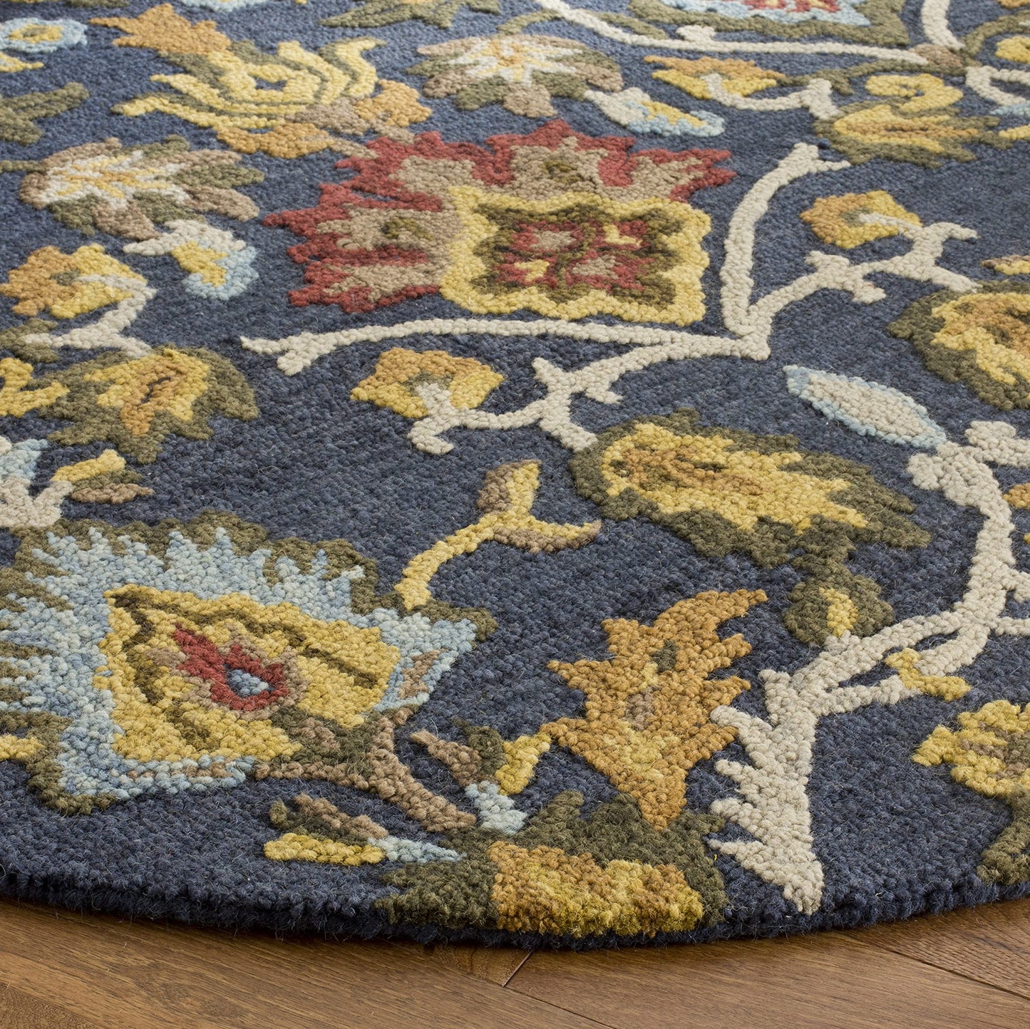SAFAVIEH Blossom Collection 10' Round Navy/Multi BLM402A Handmade Premium Wool Entryway Foyer Living Room Bedroom Kitchen Area Rug