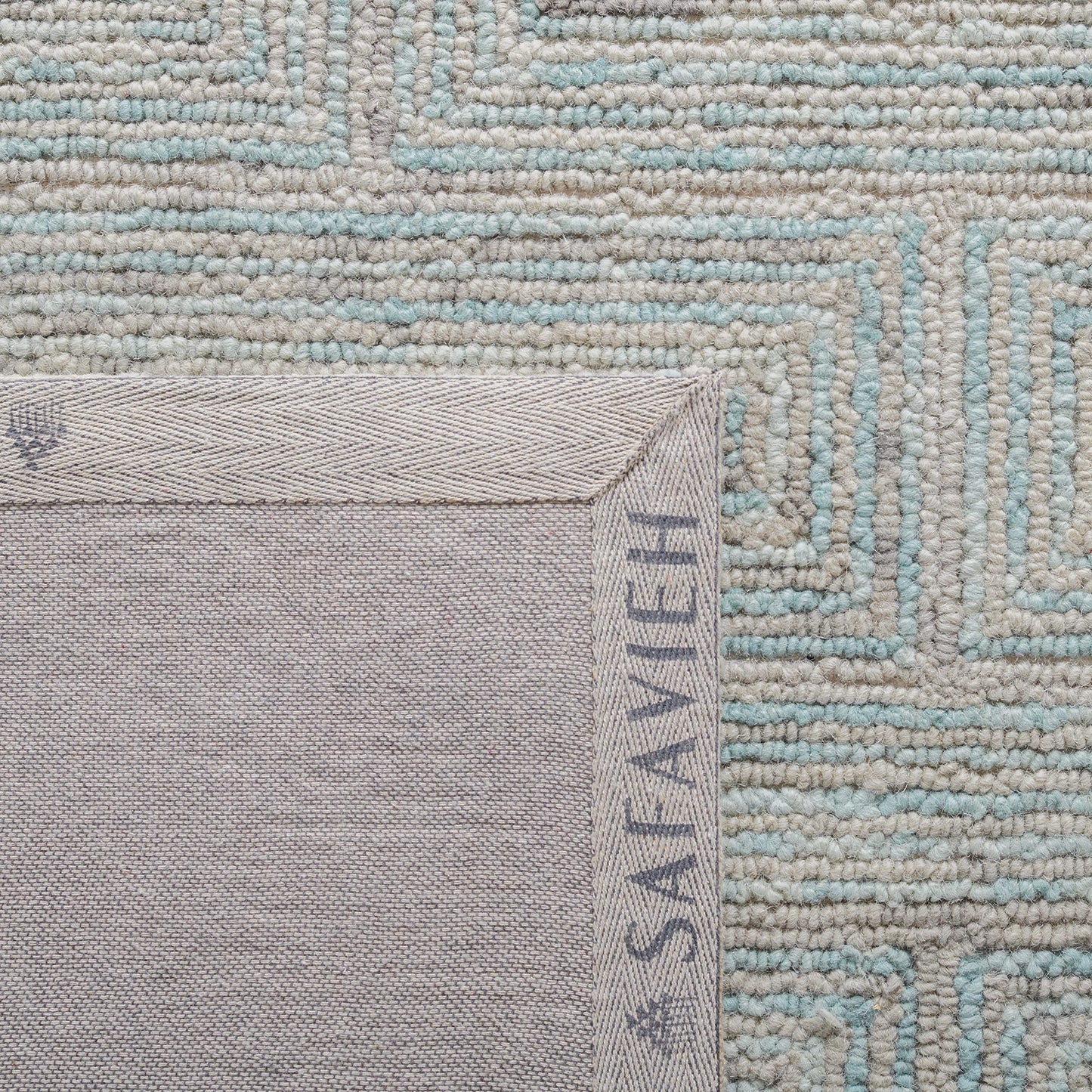 SAFAVIEH Area Rug 8x10 - Ikat Collection - Large - Teal & Grey, Handmade Wool, Ideal for Living Room, Bedroom, Office, Dining Space (IKT101K)