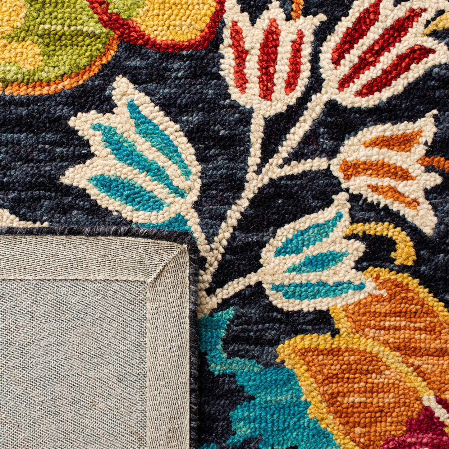 SAFAVIEH Aspen Collection Area Rug - 10' x 14', Charcoal & Blue, Handmade Boho Floral Wool, Ideal for High Traffic Areas in Living Room, Bedroom (APN520H)