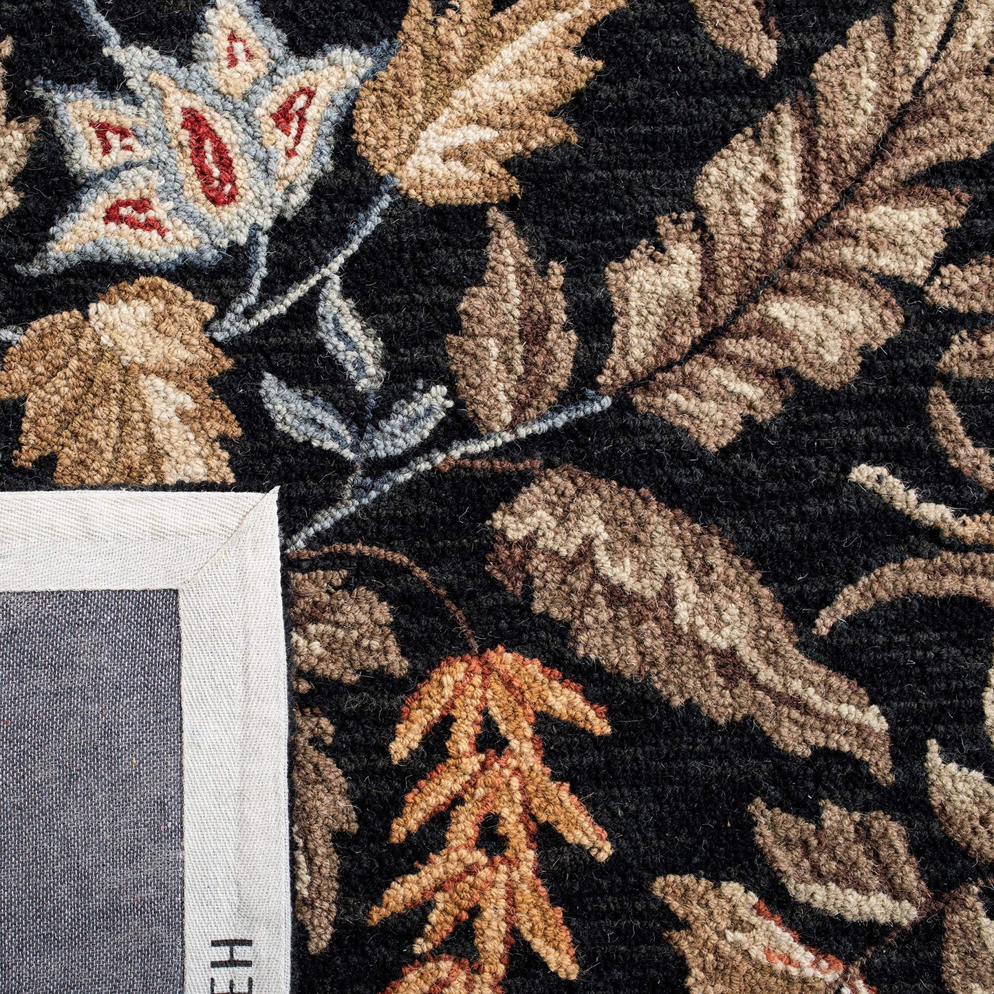 SAFAVIEH Chelsea Collection Area Rug - 8' Square, Black, Hand-Hooked French Country Wool, Ideal for High Traffic Areas in Living Room, Bedroom (HK141B)