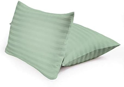 Lasin Bedding 100% Cotton Hotel Collection Pillowcases, Stripe, Standard 20" x 26", Set of 2 - Green
