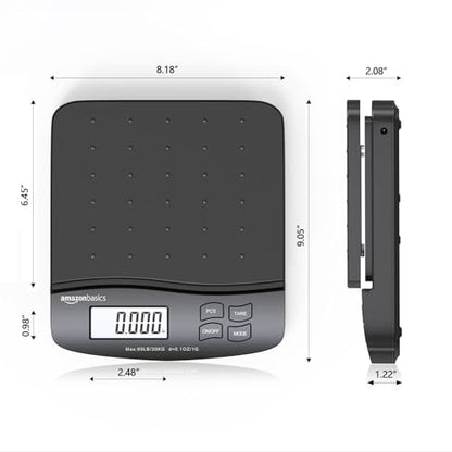 Amazon Basics Digital Postal Shipping Scale with Tare Function, AC Adapter, 65 lb Capacity, 0.1 oz Readability, LCD Display, Black