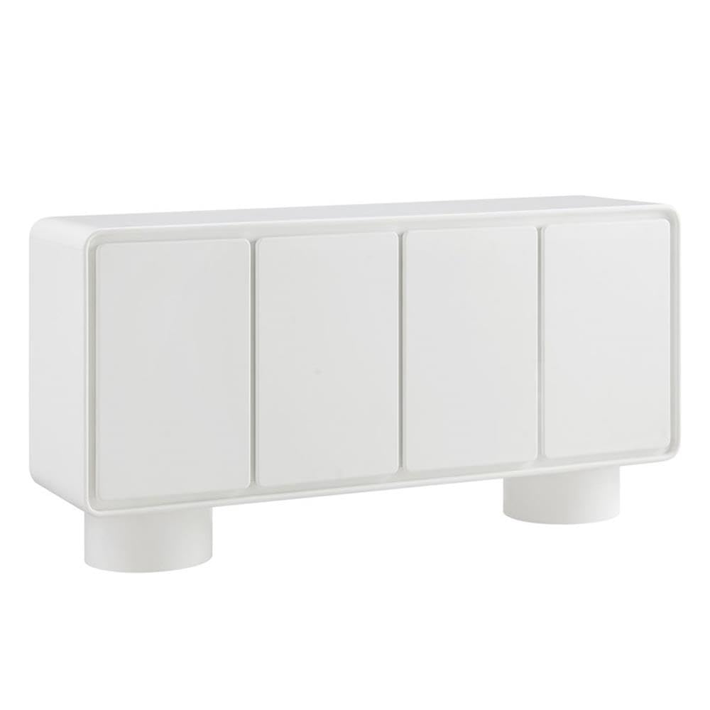 Modway Lumo Modern Sculptural 4 Door Accent Cabinet in White – Rounded Edge Media Storage Console for Living Room or Entryway – 63 Inch Contemporary Sideboard with Concealed Storage